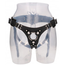 Черные трусики O-ring для страпона Leather Strap-on Harness