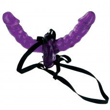 Фиолетовый страпон Double Delight Strap-on с вагинальной пробкой - 15 см. Фиолетовый страпон Double Delight Strap-on с вагинальной пробкой - 15 см.
