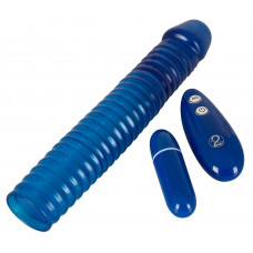 Синяя вибронасадка на пенис Vibrating Sleeve с пультом управления - 22,5 см. Синяя вибронасадка на пенис Vibrating Sleeve с пультом управления - 22,5 см.