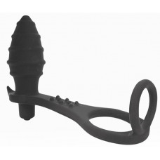Черное кольцо с анальным вибростимулятором Cockring and Anal Pleasure Черное кольцо с анальным вибростимулятором Cockring and Anal Pleasure