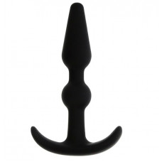 Чёрный массажер для анальной стимуляции T-SHAPE SILICONE BUTT PLUG BLACK - 8,9 см.