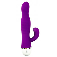 Фиолетовый вибромассажер со стимулятором клитора RIBBED DUO VIBE - 16 см. Фиолетовый вибромассажер со стимулятором клитора RIBBED DUO VIBE - 16 см.