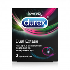 Рельефные презервативы с анестетиком Durex Dual Extase - 3 шт. Рельефные презервативы с анестетиком Durex Dual Extase - 3 шт.