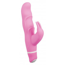 Розовый вибратор Smile Bunny с клиторальным зайчиком - 15 см. Розовый вибратор Smile Bunny с клиторальным зайчиком - 15 см.