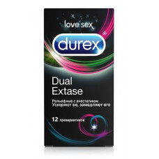 Рельефные презервативы с анестетиком Durex Dual Extase - 12 шт. Рельефные презервативы с анестетиком Durex Dual Extase - 12 шт.